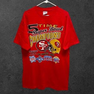 Vintage 1995 San Francisco 49ers 5-Time Super Bowl Champions Red T-Shirt // L